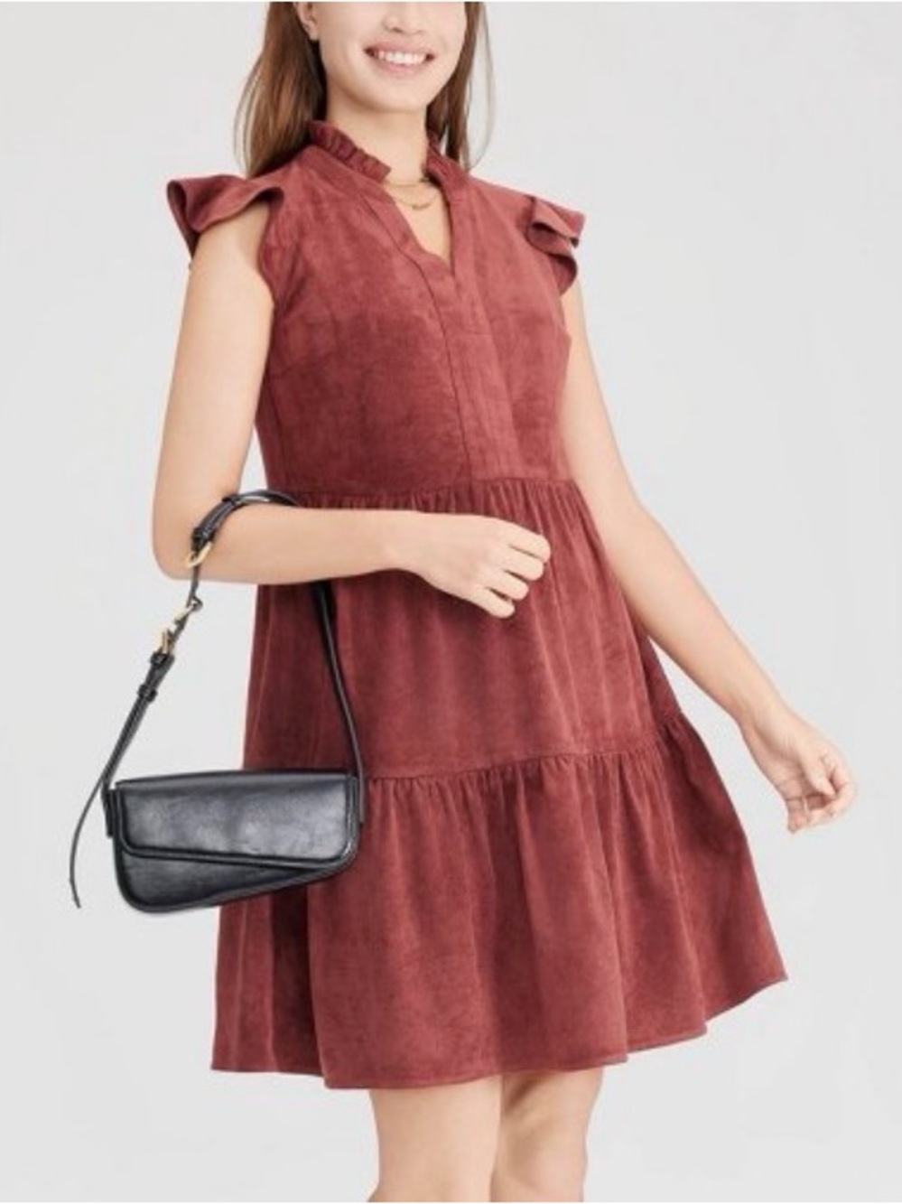 Faux Suede Flutter Short Sleeve
Mini Tunic Dress - Universal Thread™ Maroon XL